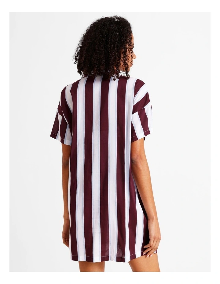 Woven Relaxed Short Sleeve PJ Set in Plum Wide Stripe Print image 4