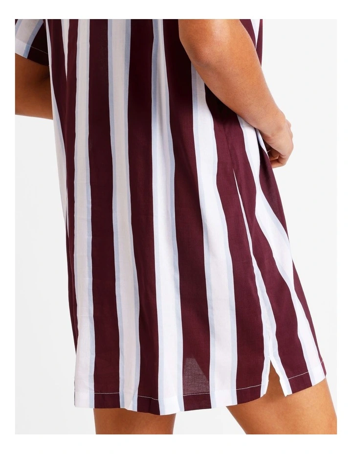 Woven Relaxed Short Sleeve PJ Set in Plum Wide Stripe Print image 5