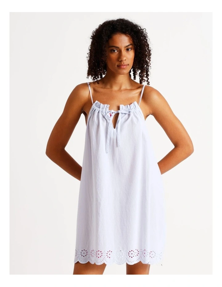 Divine Broderie Gathered Short Chemise in Soft Blue image 2