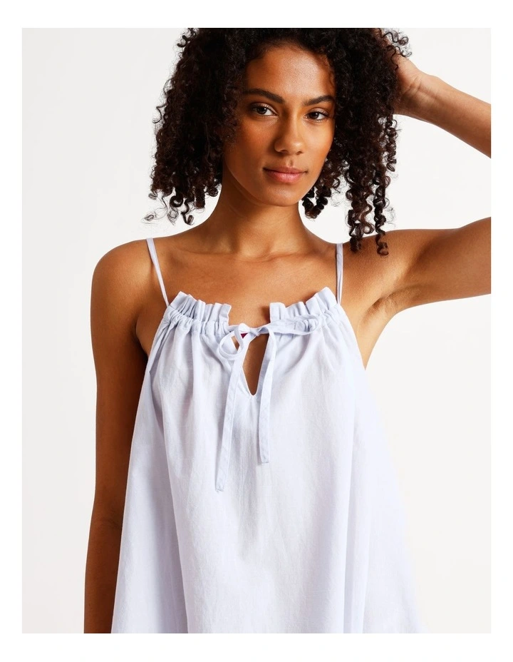 Divine Broderie Gathered Short Chemise in Soft Blue image 3