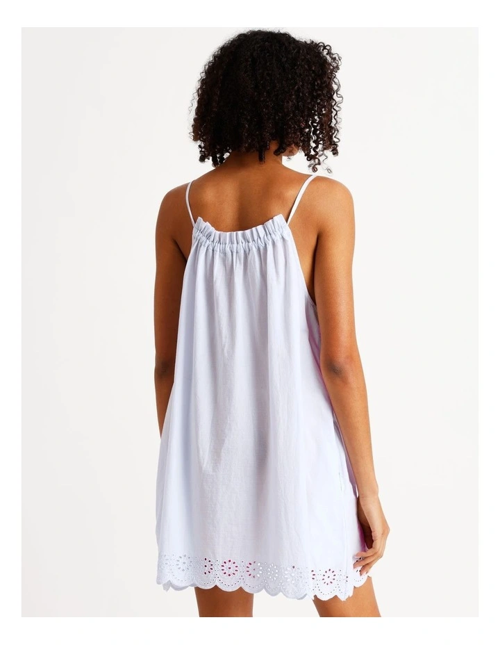Divine Broderie Gathered Short Chemise in Soft Blue image 4