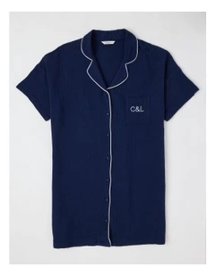 Divine Cheesecloth Short Sleeve Nightie in Navy