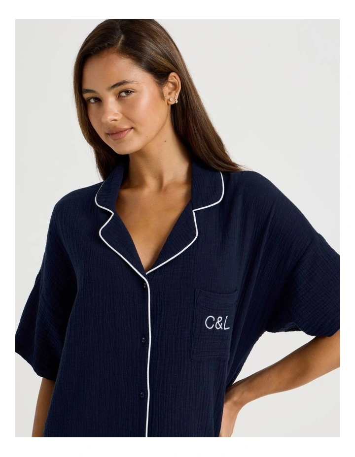 Divine Cheesecloth Short Sleeve Nightie in Navy image 2