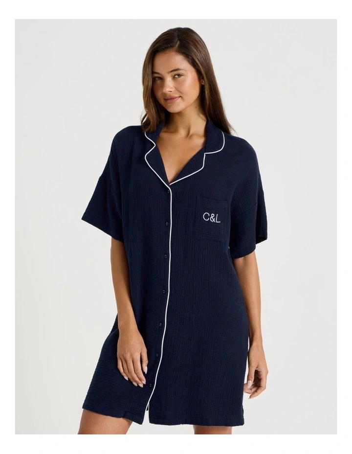 Divine Cheesecloth Short Sleeve Nightie in Navy image 3