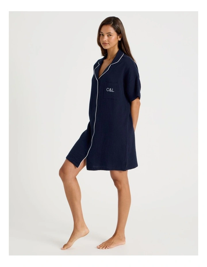 Divine Cheesecloth Short Sleeve Nightie in Navy image 4