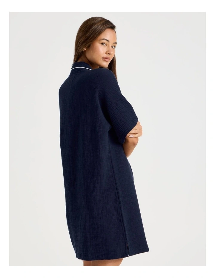 Divine Cheesecloth Short Sleeve Nightie in Navy image 5
