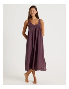 Divine Broderie S/L Long Nightie in Raisin