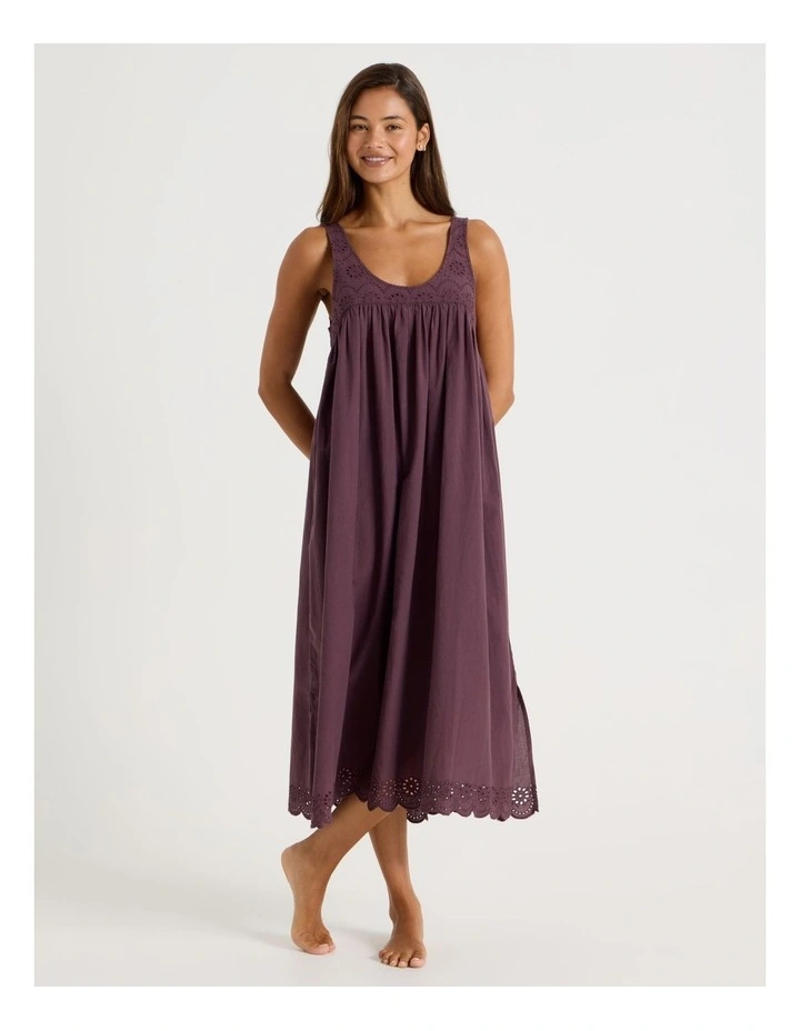 Divine Broderie S/L Long Nightie in Raisin image 1