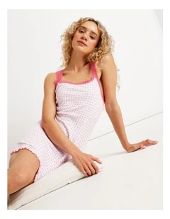 Lola Lace Trim Rib Chemise in Heart & Bows Print