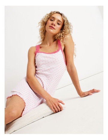 Lola Lace Trim Rib Chemise in Heart & Bows Print