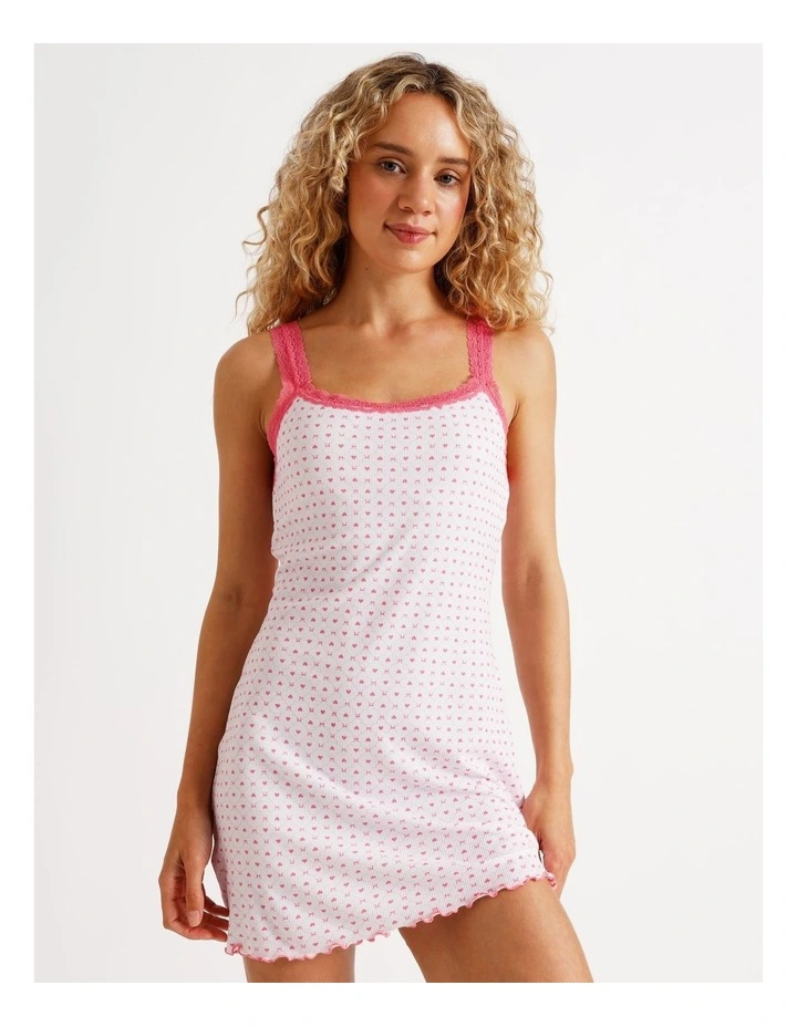 Lola Lace Trim Rib Chemise in Heart & Bows Print image 2