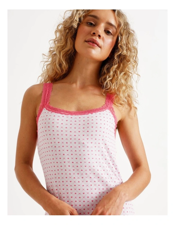 Lola Lace Trim Rib Chemise in Heart & Bows Print image 4