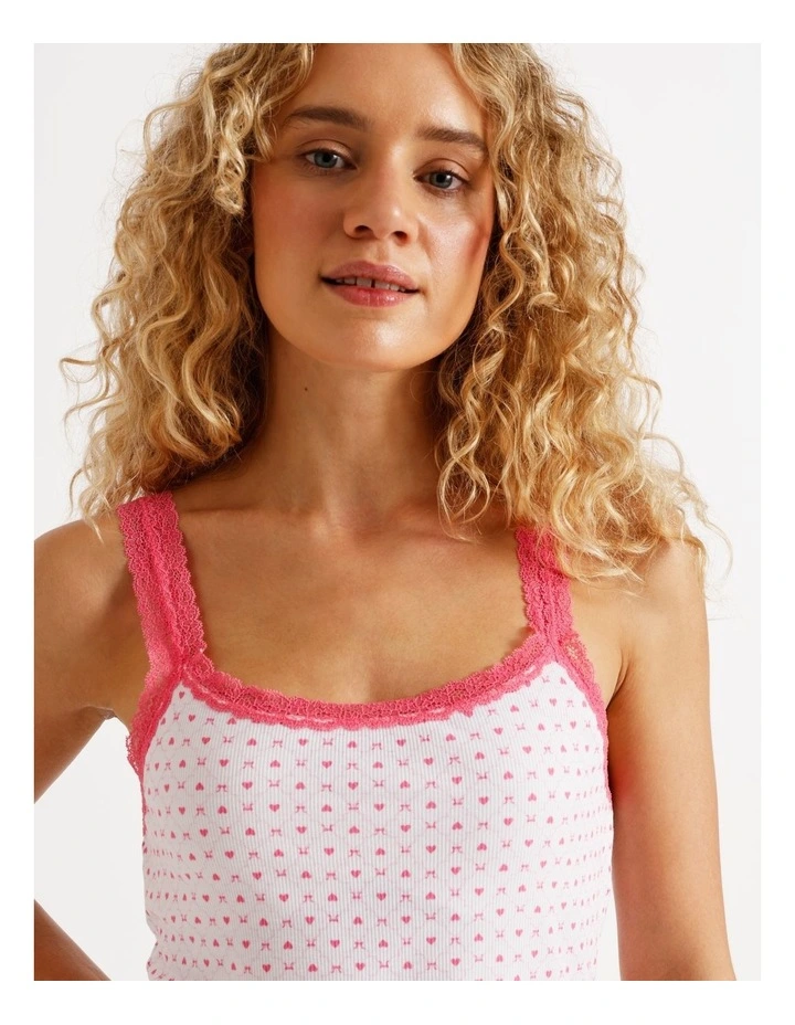 Lola Lace Trim Rib Chemise in Heart & Bows Print image 6