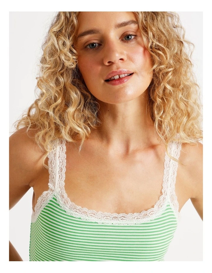 Lola Lace Trim Rib Chemise in Melon Y/D Stripe image 3