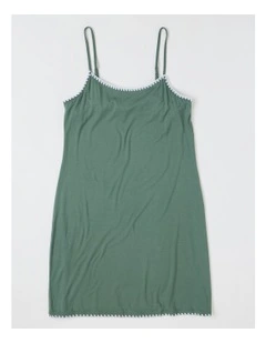 Pure Comfort Crochet Edge Chemise in Laurel Green