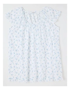 Divine Frill Sleeve Short Nightie in Ditsy White Floral Print