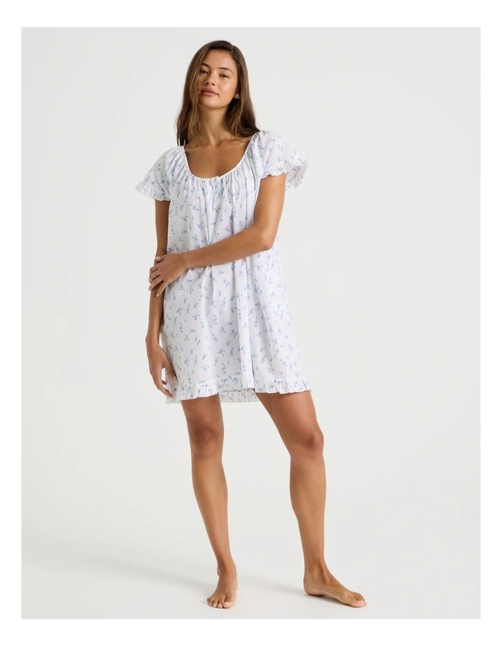 Divine Frill Sleeve Short Nightie in Ditsy White Floral Print image 2