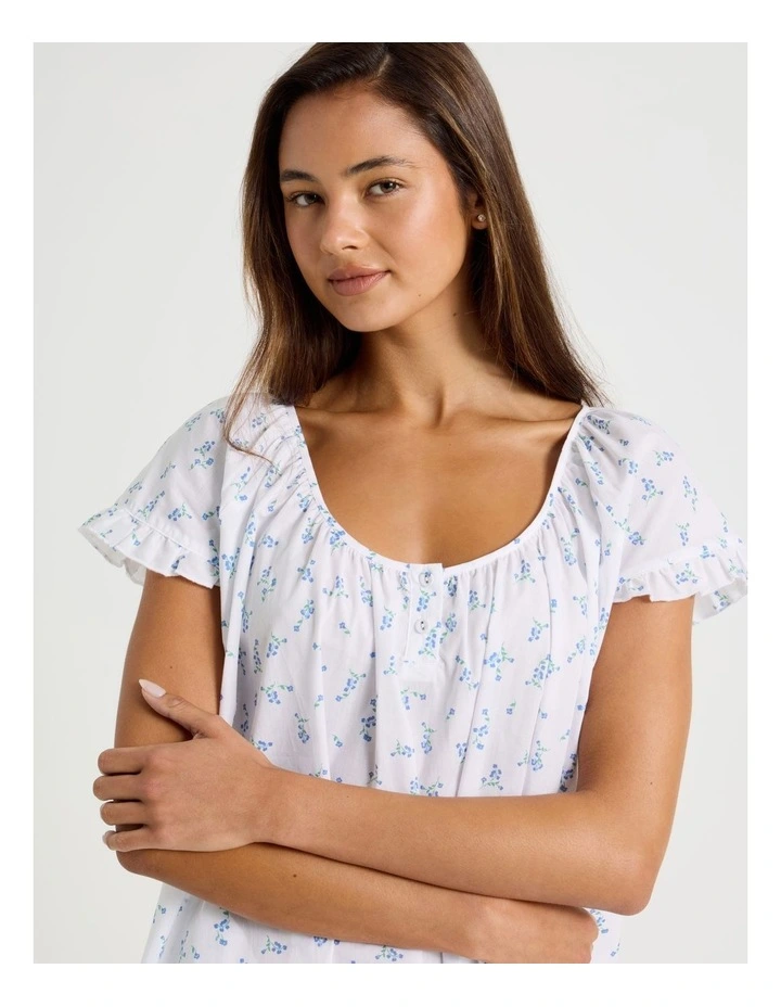 Divine Frill Sleeve Short Nightie in Ditsy White Floral Print image 3