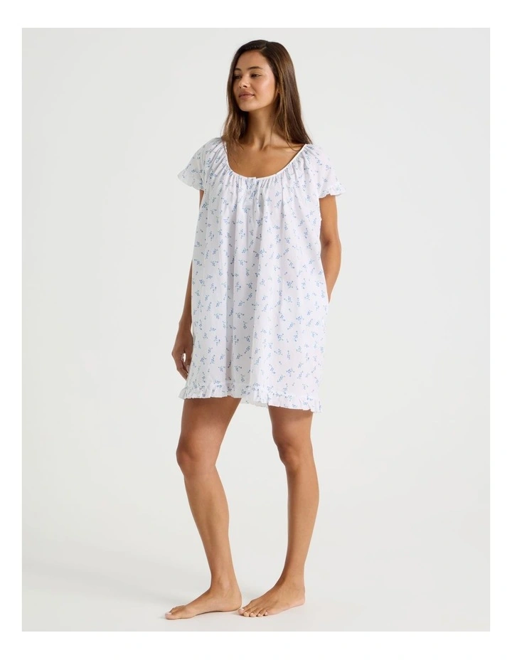 Divine Frill Sleeve Short Nightie in Ditsy White Floral Print image 4