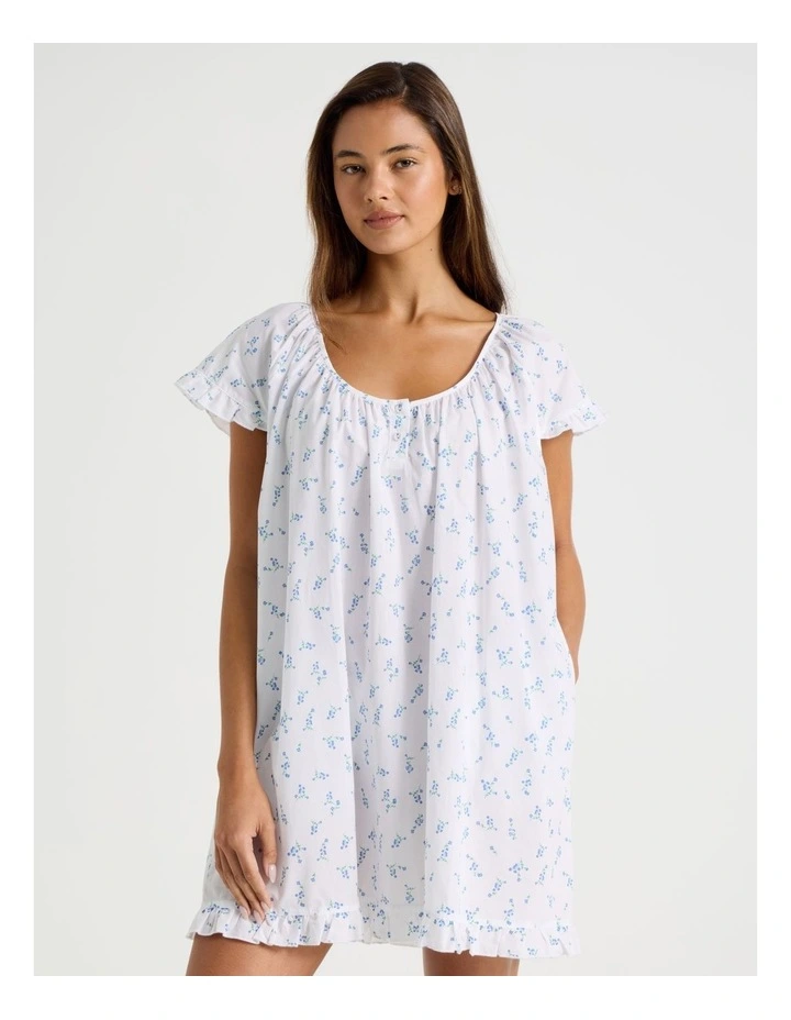 Divine Frill Sleeve Short Nightie in Ditsy White Floral Print image 5