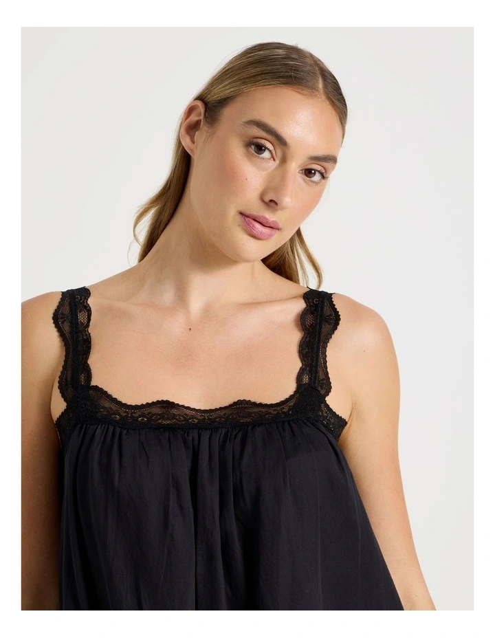 Divine Cotton & Lace Long Chemise in Black image 2