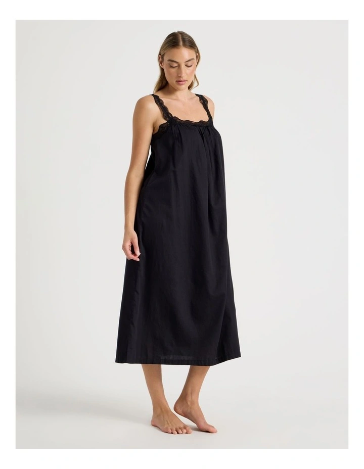 Divine Cotton & Lace Long Chemise in Black image 4