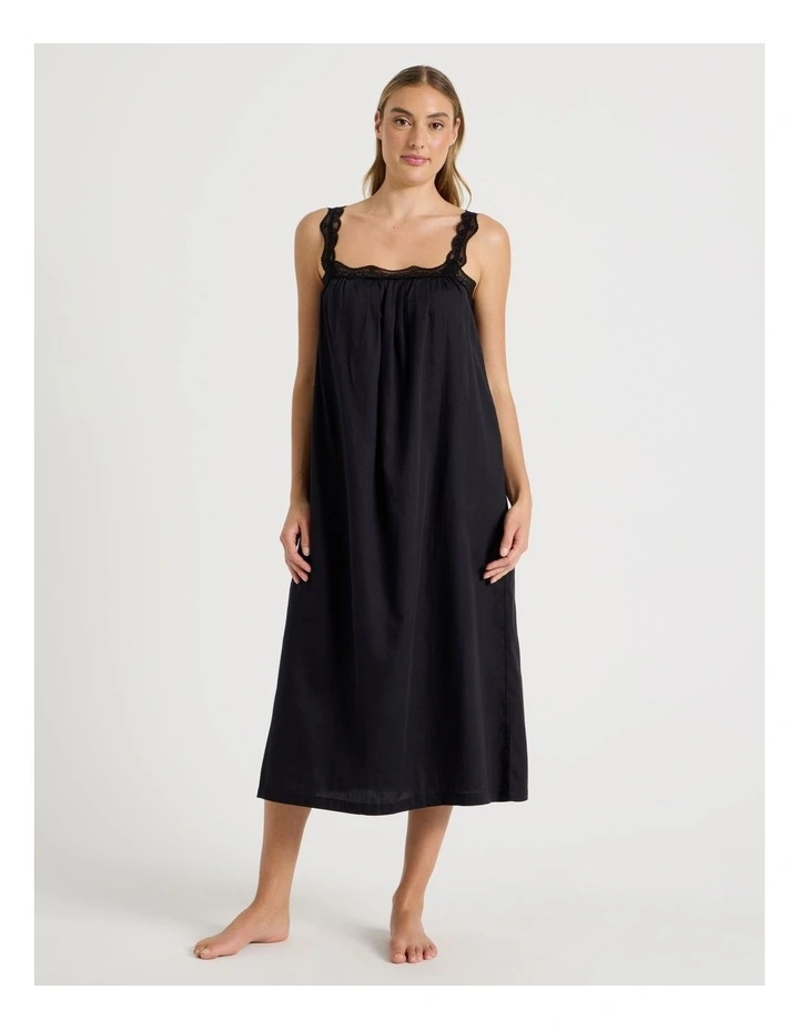 Divine Cotton & Lace Long Chemise in Black image 5