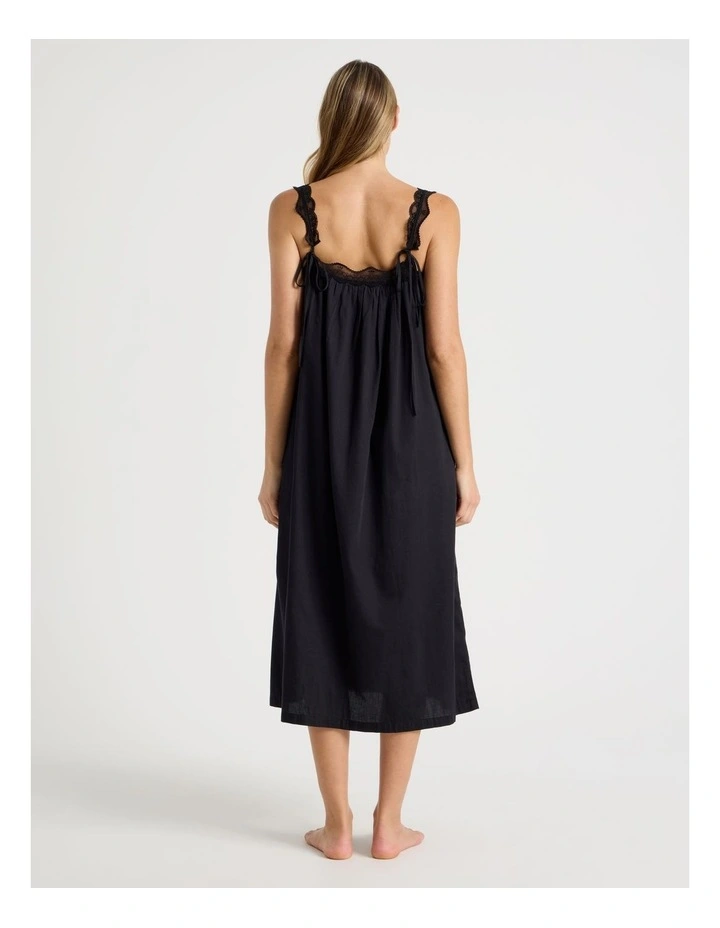 Divine Cotton & Lace Long Chemise in Black image 6