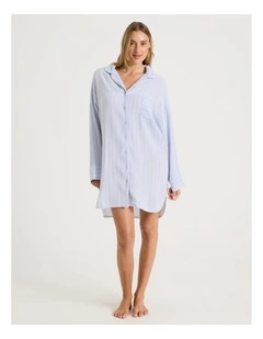 Divine Cheesecloth Oversized Night Shirt in Soft Blue Stripe