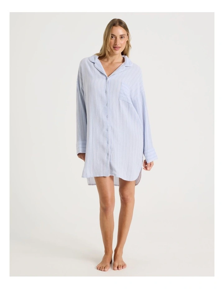 Divine Cheesecloth Oversized Night Shirt in Soft Blue Stripe image 1