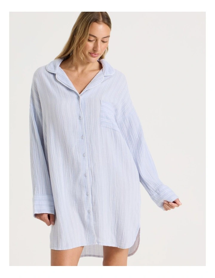 Divine Cheesecloth Oversized Night Shirt in Soft Blue Stripe image 2