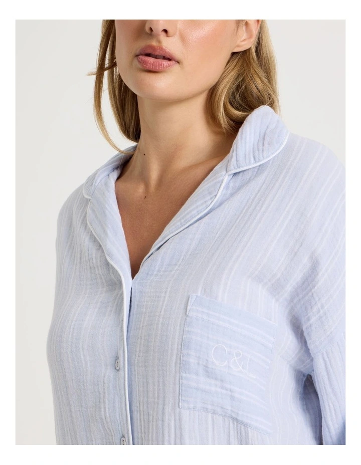 Divine Cheesecloth Oversized Night Shirt in Soft Blue Stripe image 4