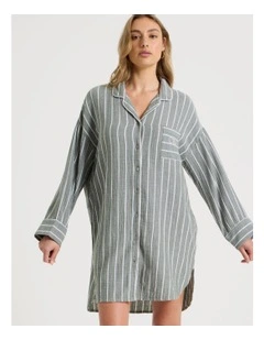 Divine Cheesecloth Oversized Night Shirt in Olive Stripe