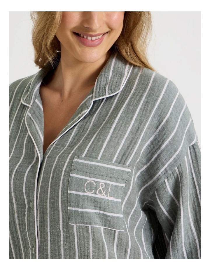 Divine Cheesecloth Oversized Night Shirt in Olive Stripe image 3