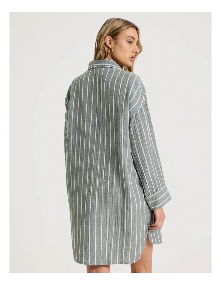 Divine Cheesecloth Oversized Night Shirt in Olive Stripe image 4