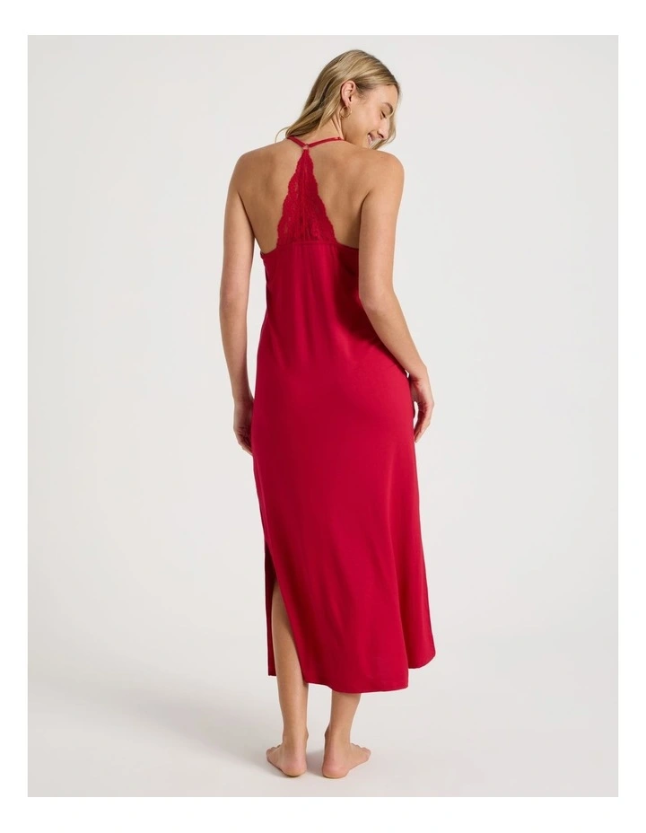 Pure Comfort Lace Trim Halter Long Chemise in Chilli Red image 3