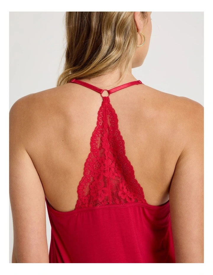 Pure Comfort Lace Trim Halter Long Chemise in Chilli Red image 4