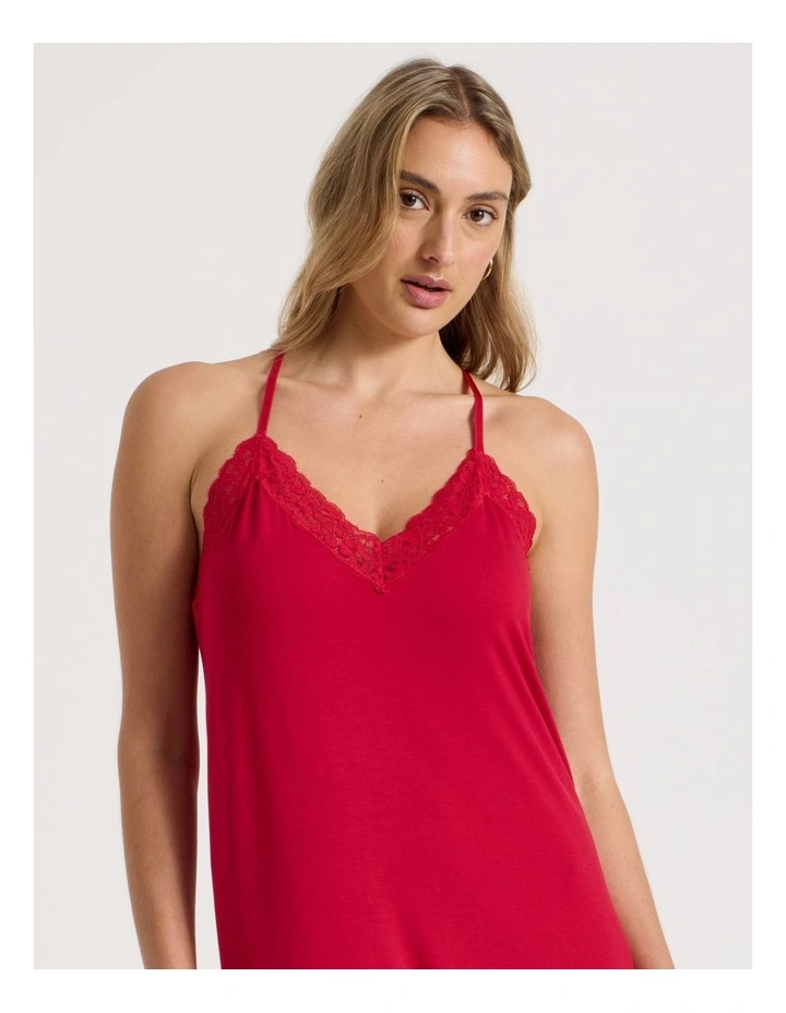 Pure Comfort Lace Trim Halter Long Chemise in Chilli Red image 5