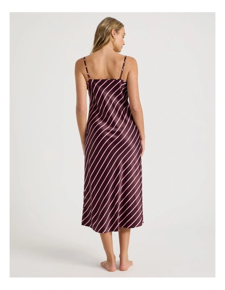 Luxe Satin Cowl Neck Long Chemise in Raisin & Pink Stripe Print image 4