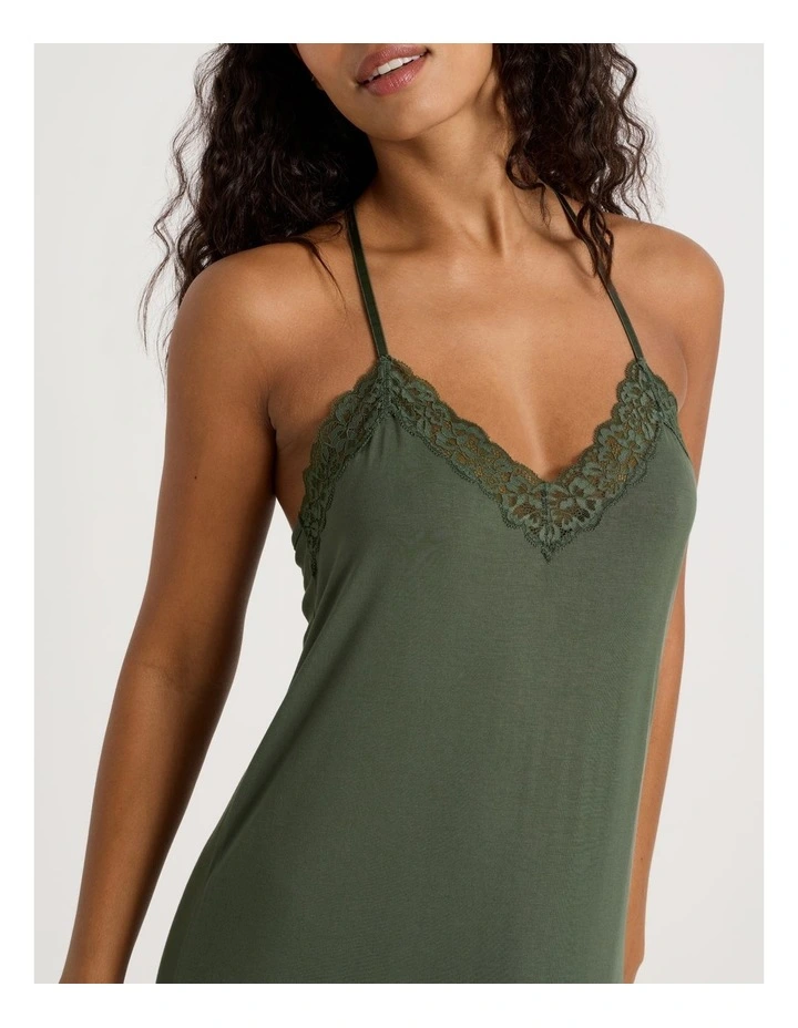 Pure Comfort Lace Trim Halter Long Chemise in Olive image 4