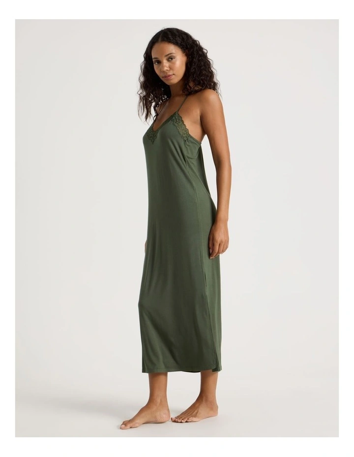 Pure Comfort Lace Trim Halter Long Chemise in Olive image 6