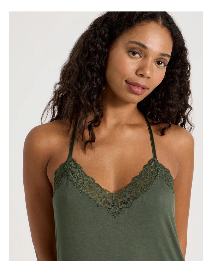 Pure Comfort Lace Trim Halter Long Chemise in Olive image 8