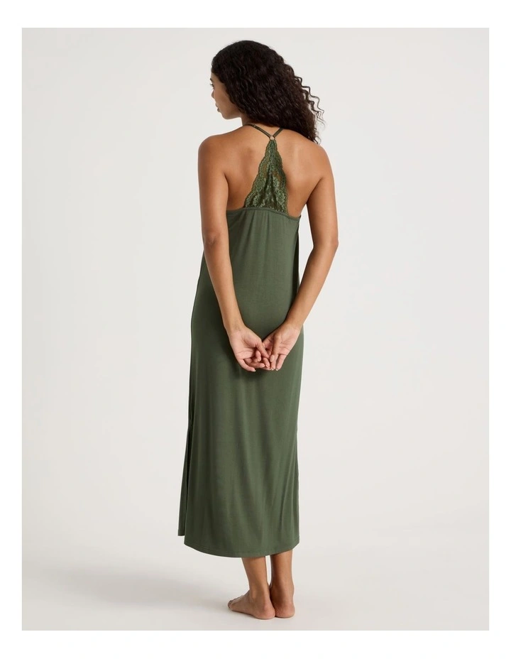 Pure Comfort Lace Trim Halter Long Chemise in Olive image 9
