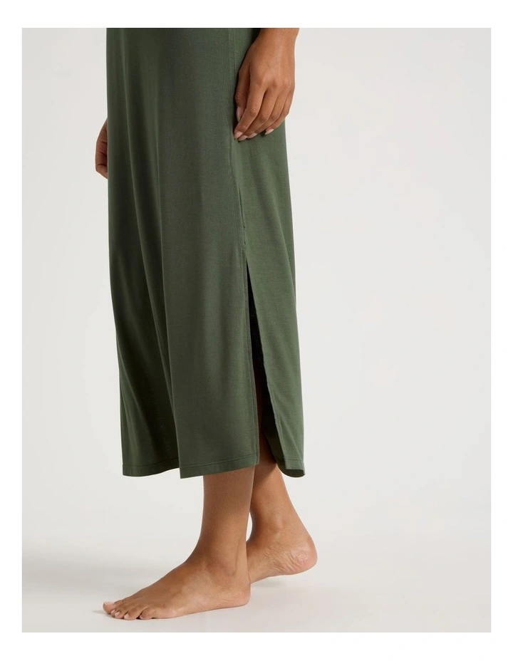 Pure Comfort Lace Trim Halter Long Chemise in Olive image 11