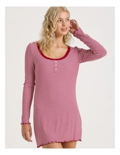 Lola Fluted Rib Long Sleeve Chemise in Chilli Red Y/D Stripe