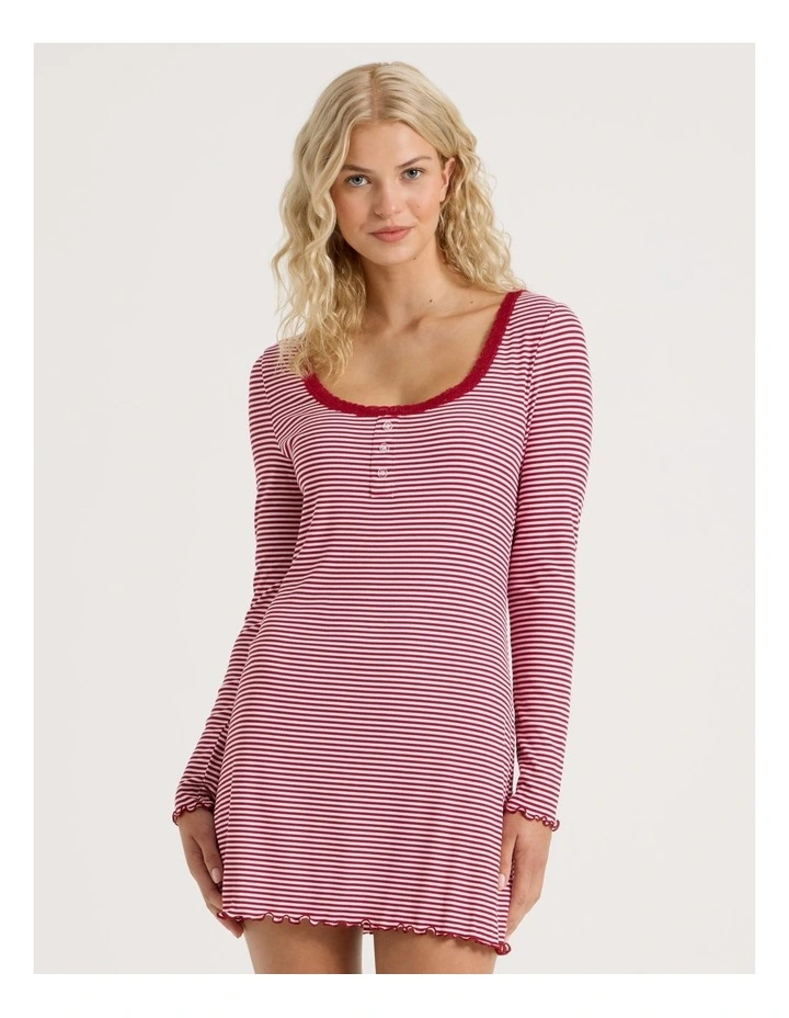 Lola Fluted Rib Long Sleeve Chemise in Chilli Red Y/D Stripe image 2