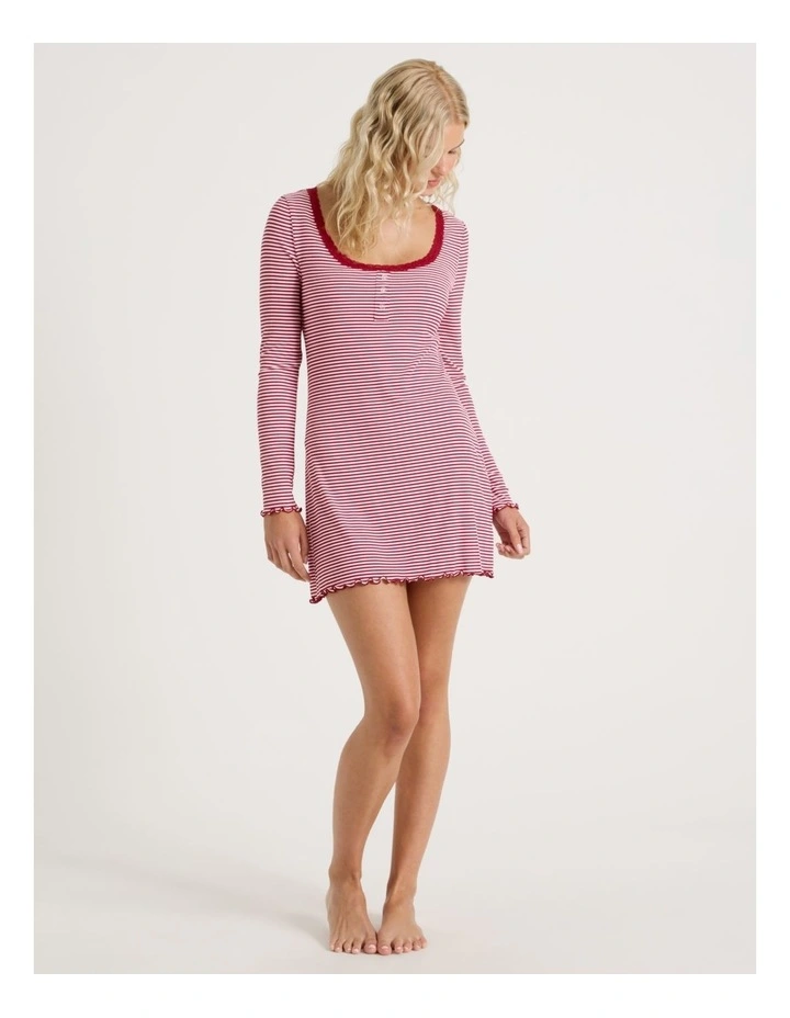 Lola Fluted Rib Long Sleeve Chemise in Chilli Red Y/D Stripe image 4