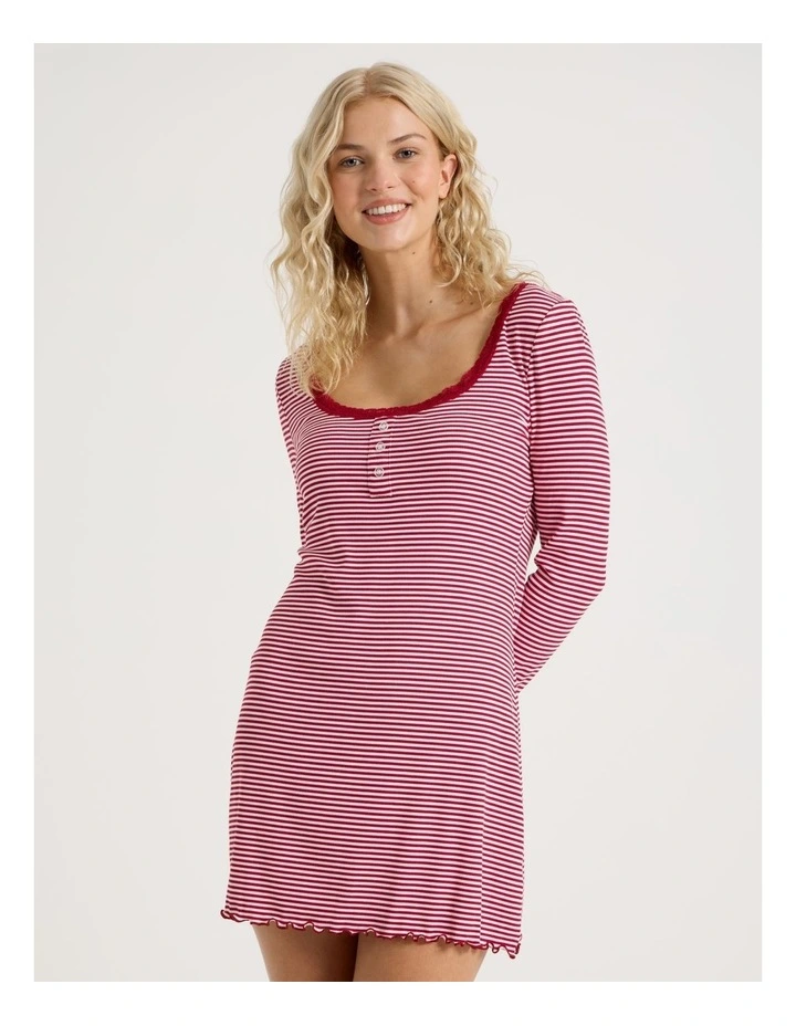Lola Fluted Rib Long Sleeve Chemise in Chilli Red Y/D Stripe image 5
