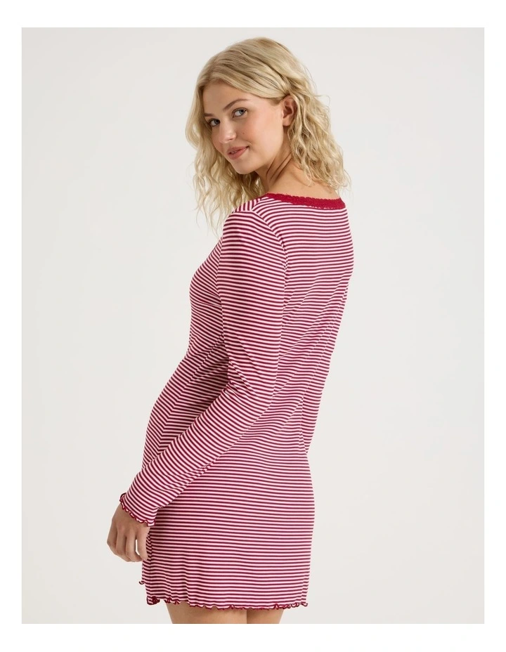 Lola Fluted Rib Long Sleeve Chemise in Chilli Red Y/D Stripe image 6