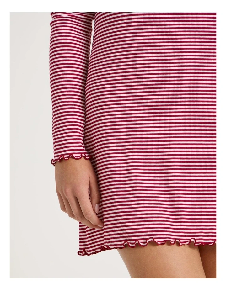 Lola Fluted Rib Long Sleeve Chemise in Chilli Red Y/D Stripe image 7